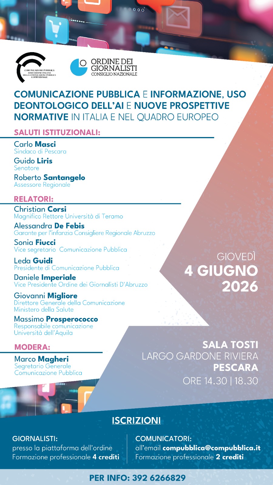AI, comunicazione, giornalismo, diritti e democrazia: a Pescara il confronto tra istituzioni, esperti e professionisti