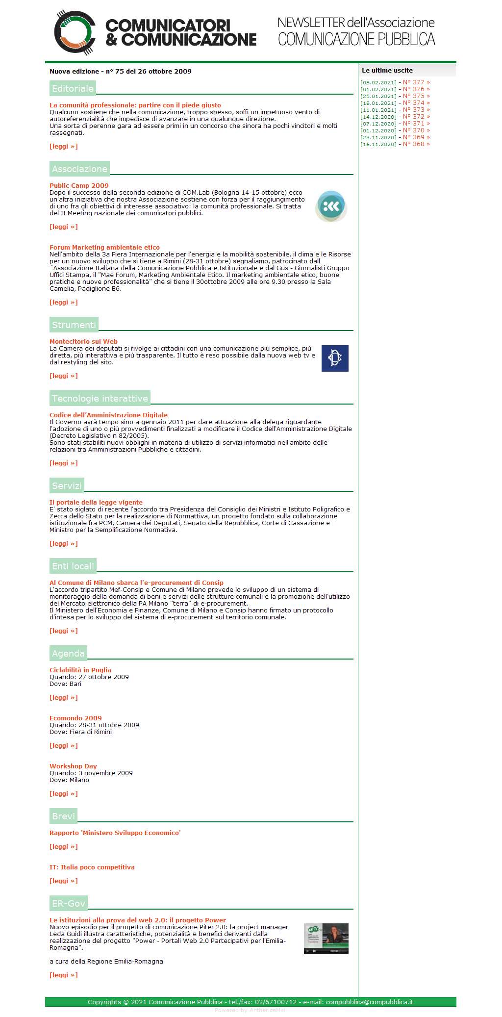 Comunicatori e Comunicazione Newsletter  n� 75 - 26 ottobre 2009