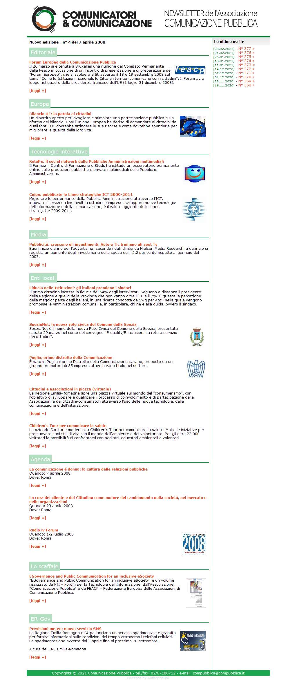 Comunicatori e Comunicazione Newsletter  n� 4 - 7 aprile 2008