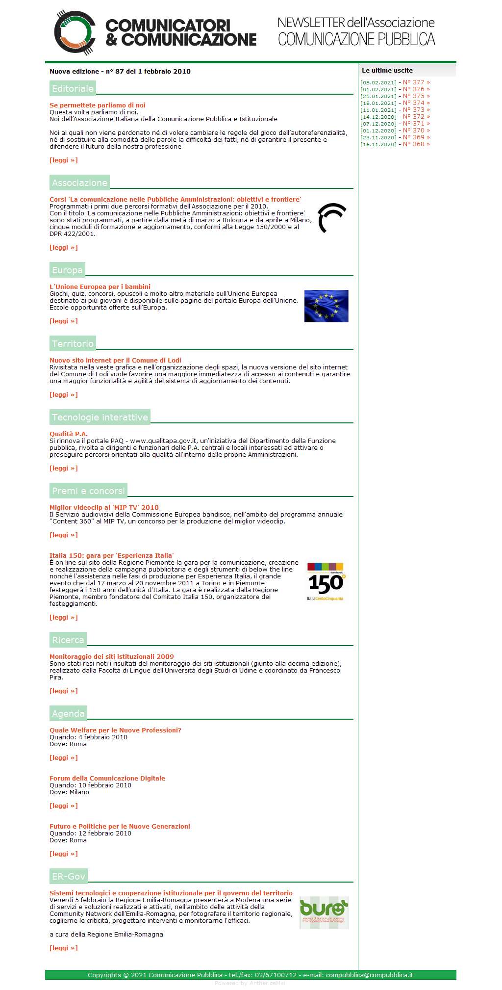 Comunicatori e Comunicazione Newsletter  n� 87 - 1 febbraio 2010