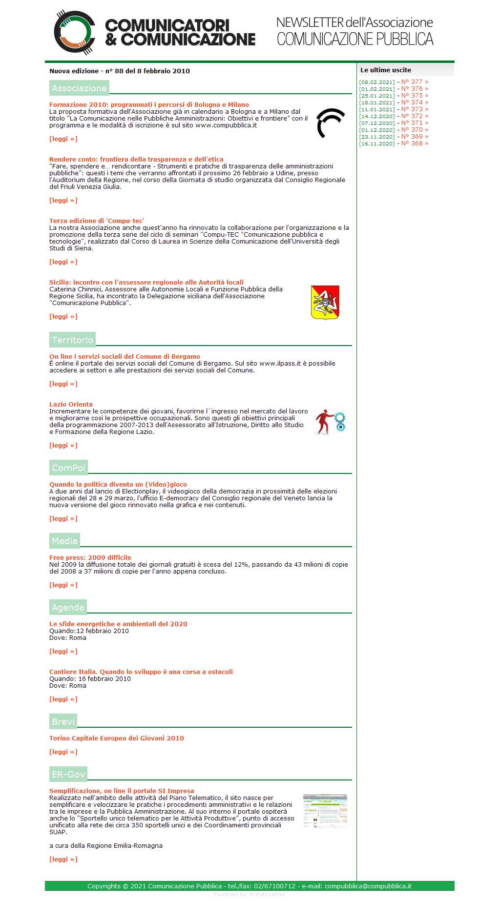 Comunicatori e Comunicazione Newsletter  n� 88 - 8 febbraio 2010