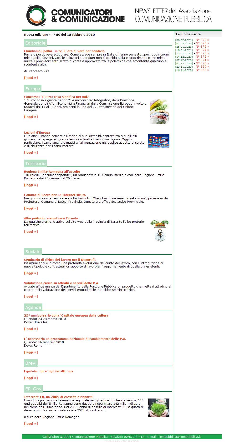 Comunicatori e Comunicazione Newsletter  n� 89 - 15 febbraio 2010