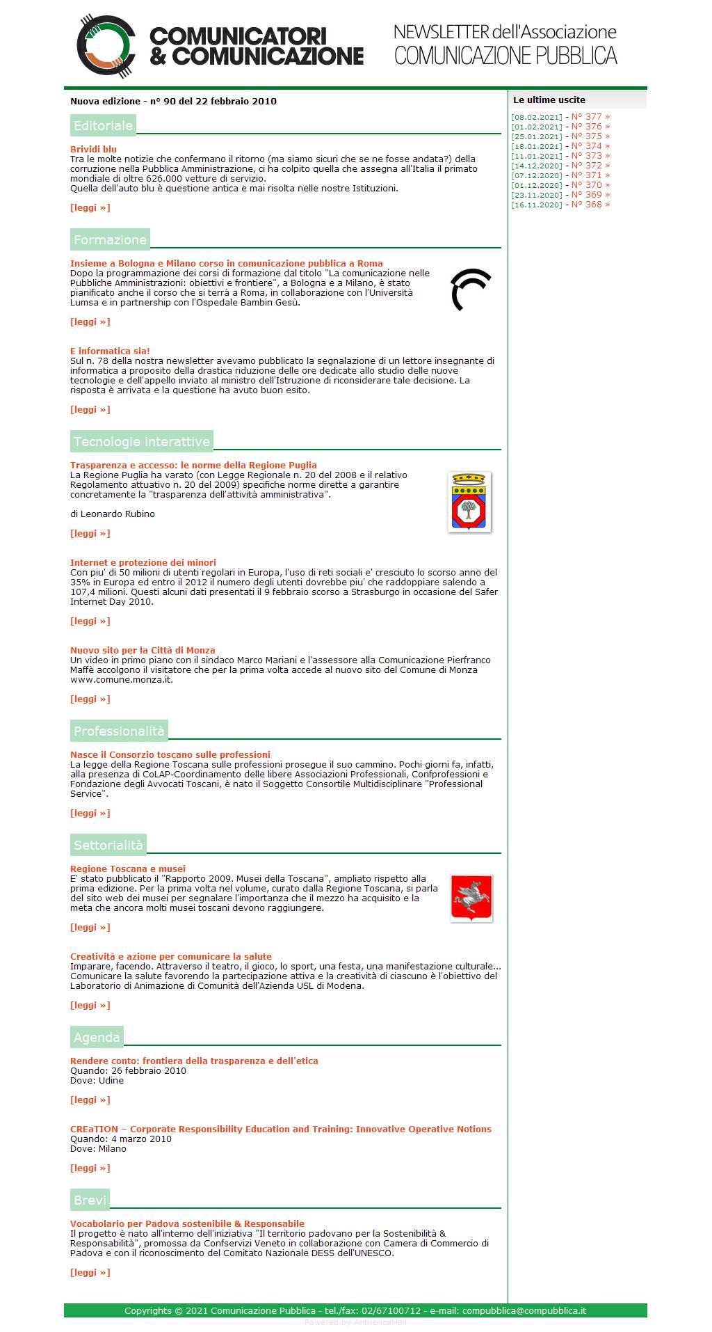 Comunicatori e Comunicazione Newsletter  n� 90 - 22 febbraio 2010