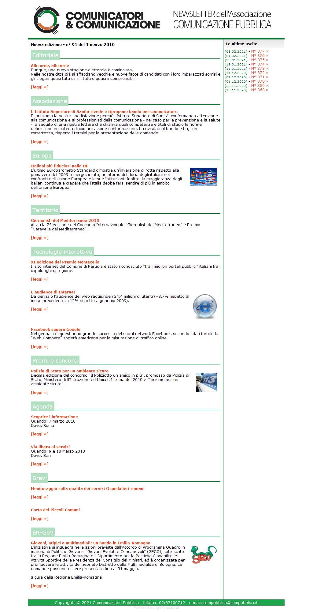 Comunicatori e Comunicazione Newsletter  n� 91 - 1 marzo 2010