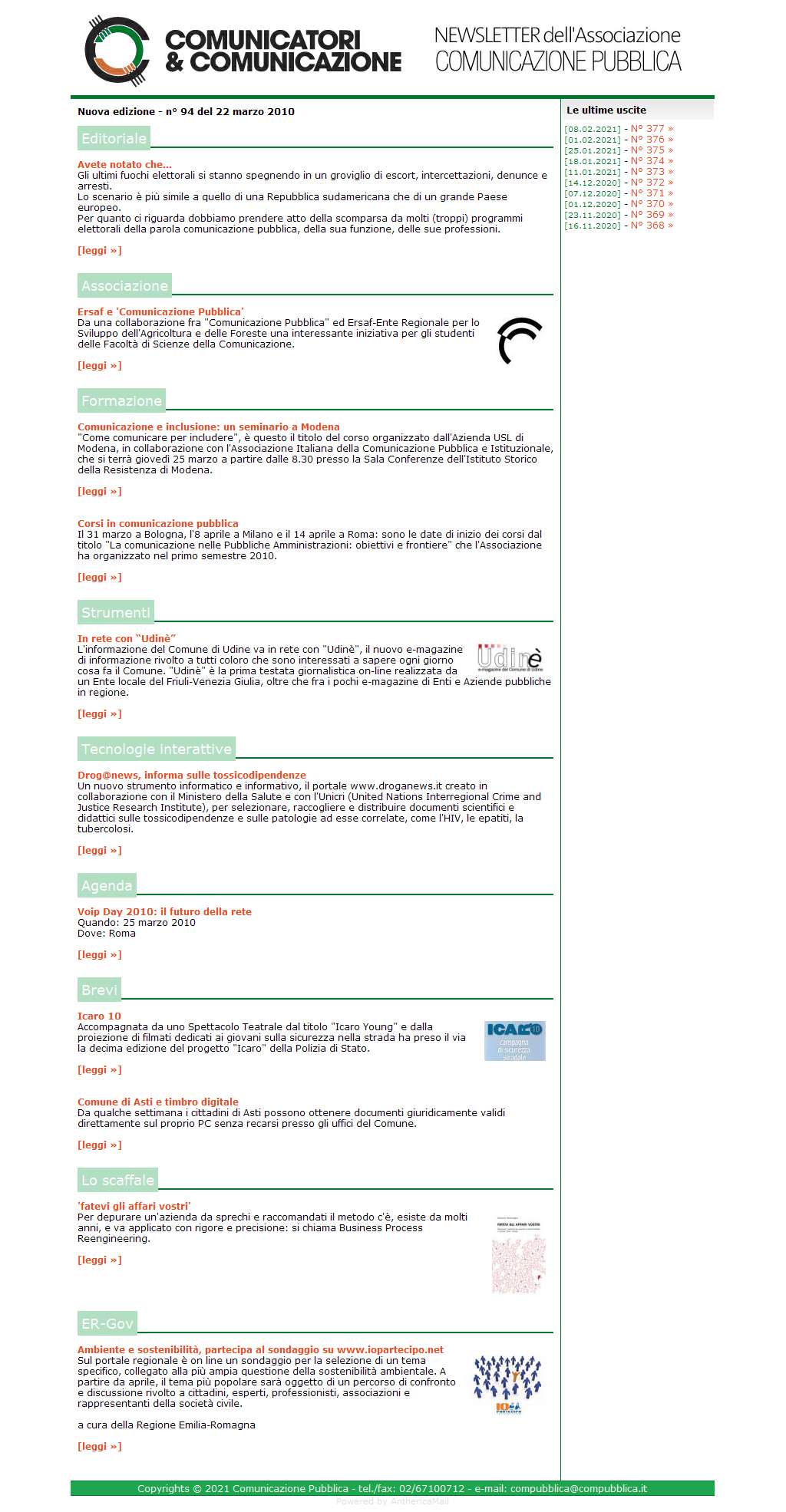 Comunicatori e Comunicazione Newsletter  n� 94 - 22 marzo 2010