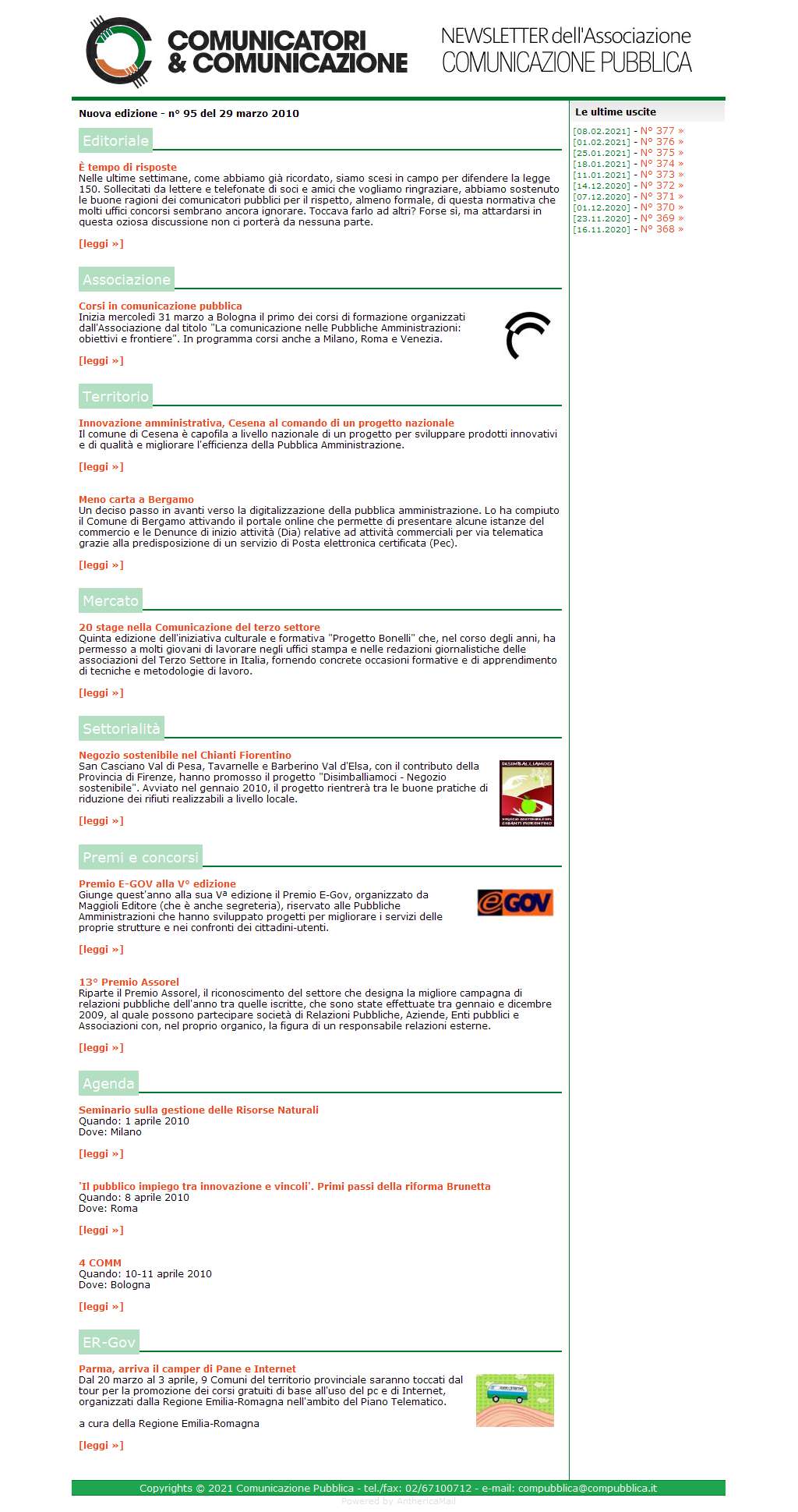 Comunicatori e Comunicazione Newsletter  n� 95 - 29 marzo 2010