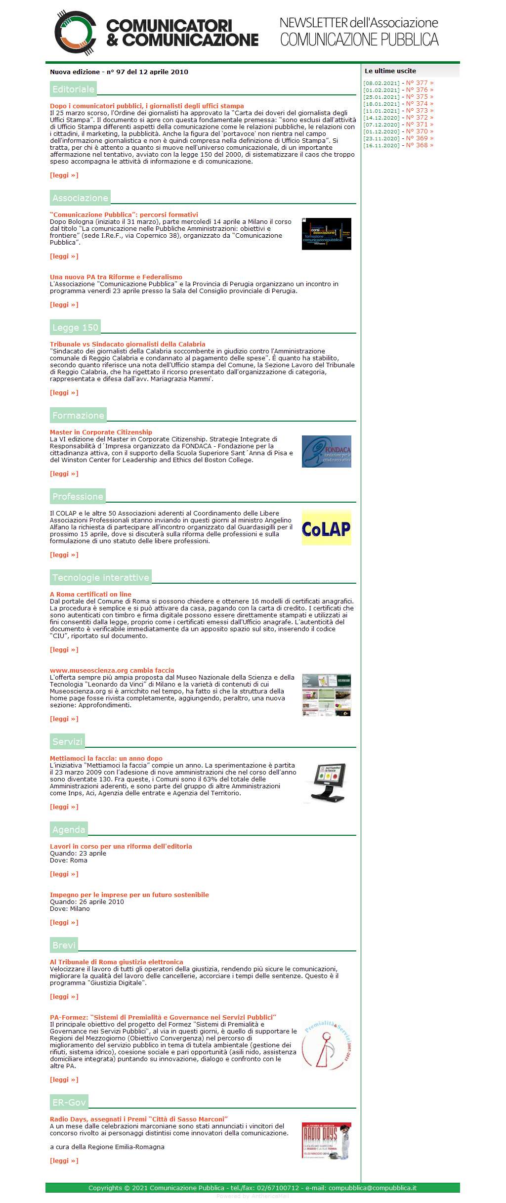 Comunicatori e Comunicazione Newsletter  n� 97 - 13 aprile 2010