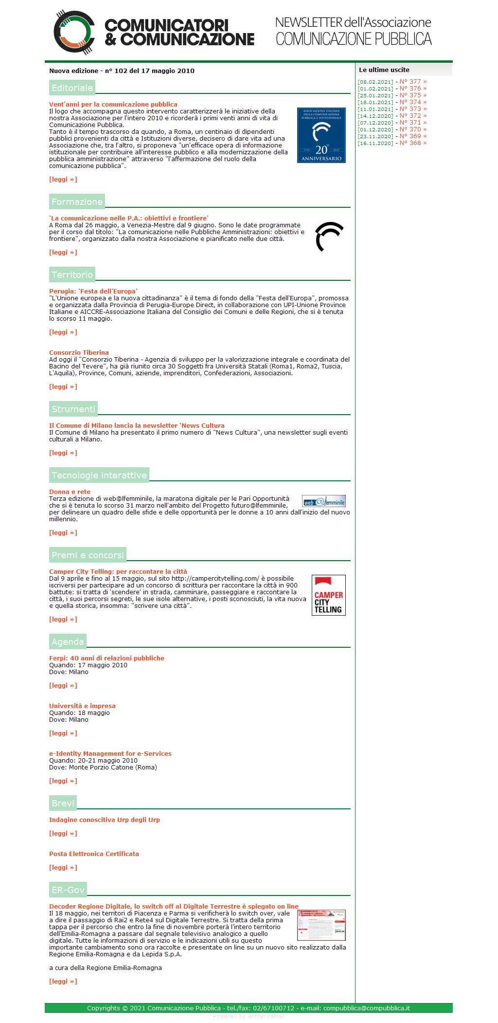 Comunicatori e Comunicazione Newsletter  n� 102 - 17 maggio 2010