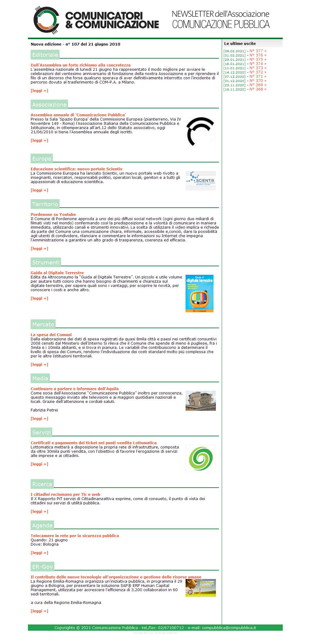 Comunicatori e Comunicazione Newsletter  n� 107 - 21 giugno 2010