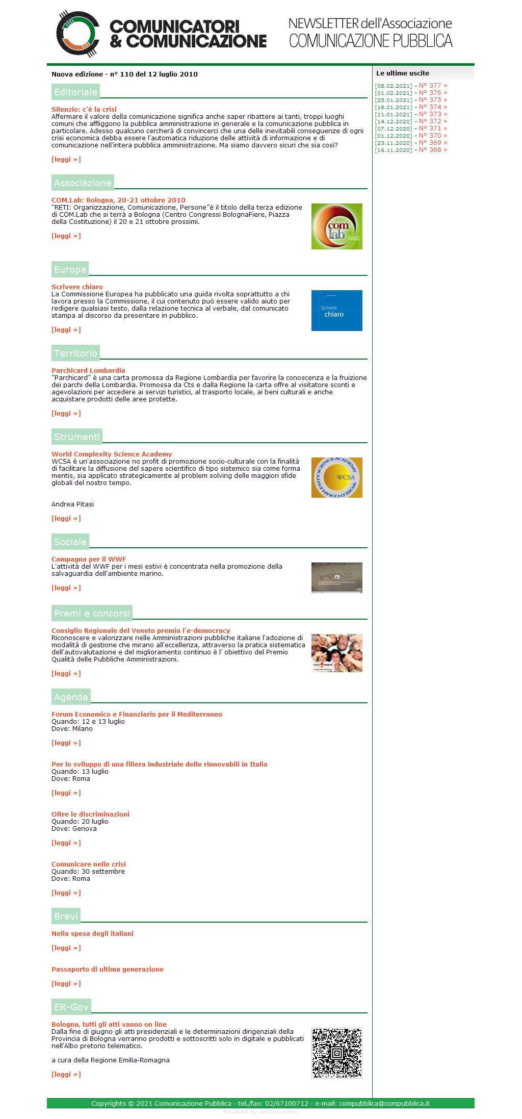 Comunicatori e Comunicazione Newsletter  n� 110 - 12 luglio 2010