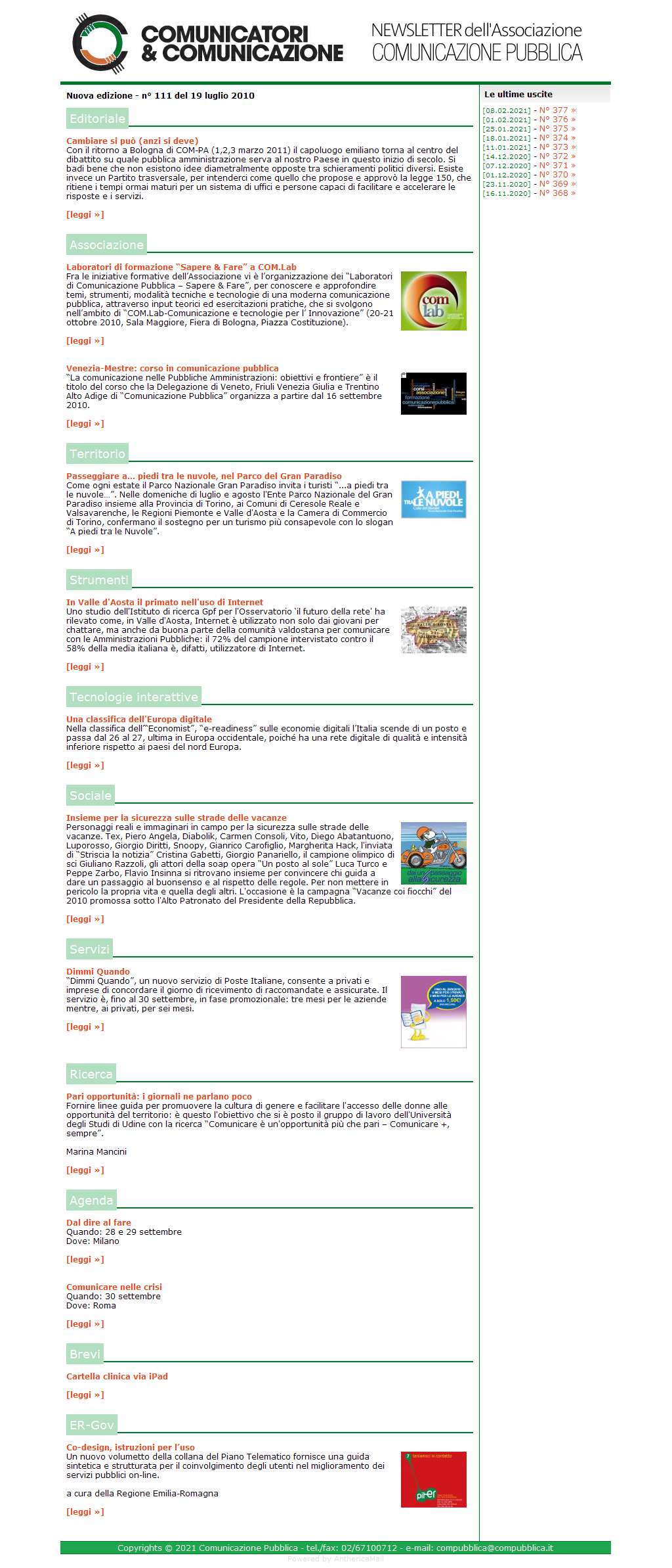 Comunicatori e Comunicazione Newsletter  n� 111 - 19  luglio 2010