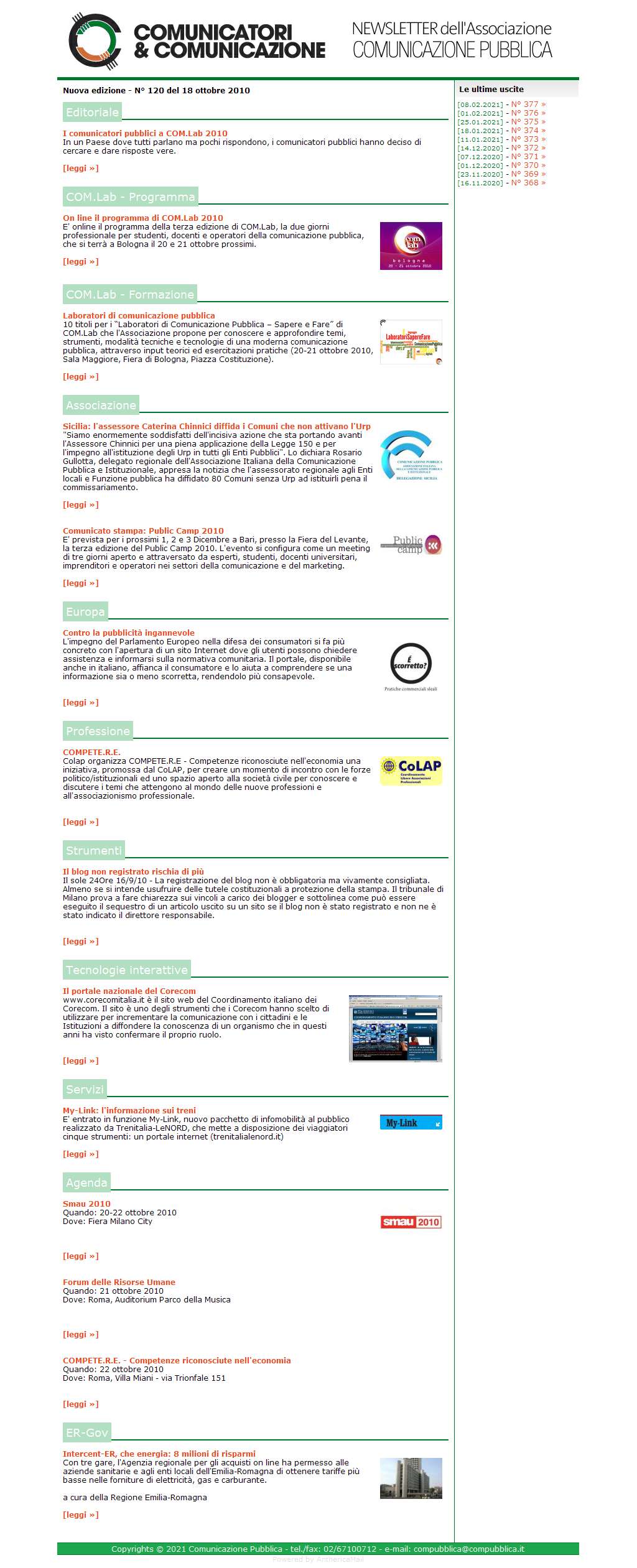 Comunicatori e Comunicazione Newsletter  n� 120 -   18 ottobre 2010