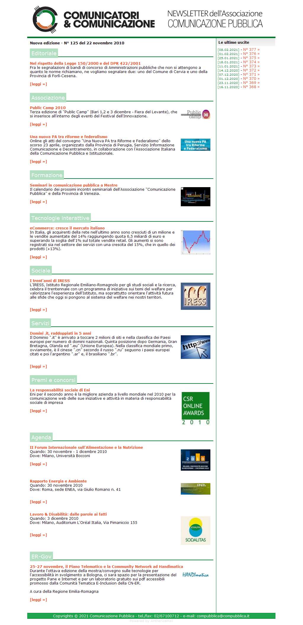 Comunicatori e Comunicazione Newsletter  n� 125 -   22 novembre 2010