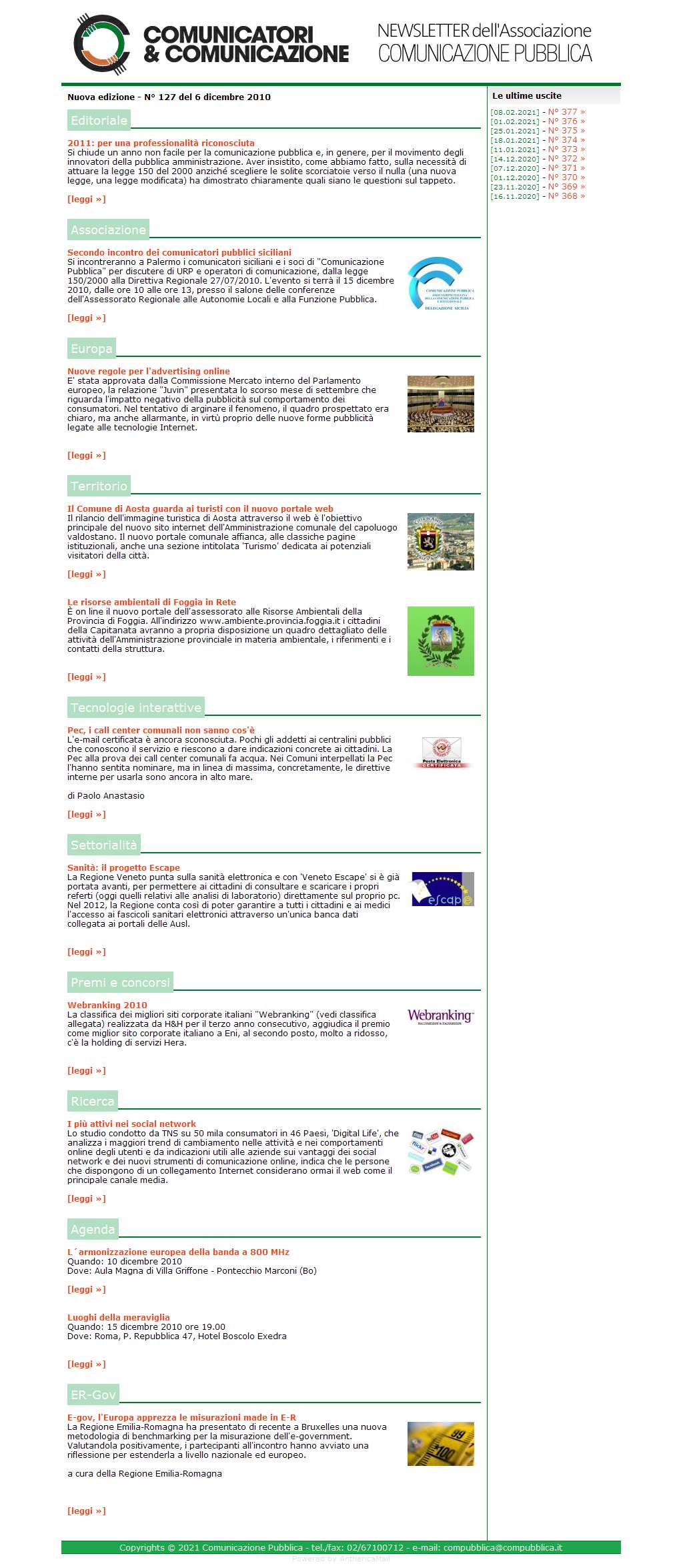 Comunicatori e Comunicazione Newsletter  n� 127 -   6 dicembre 2010