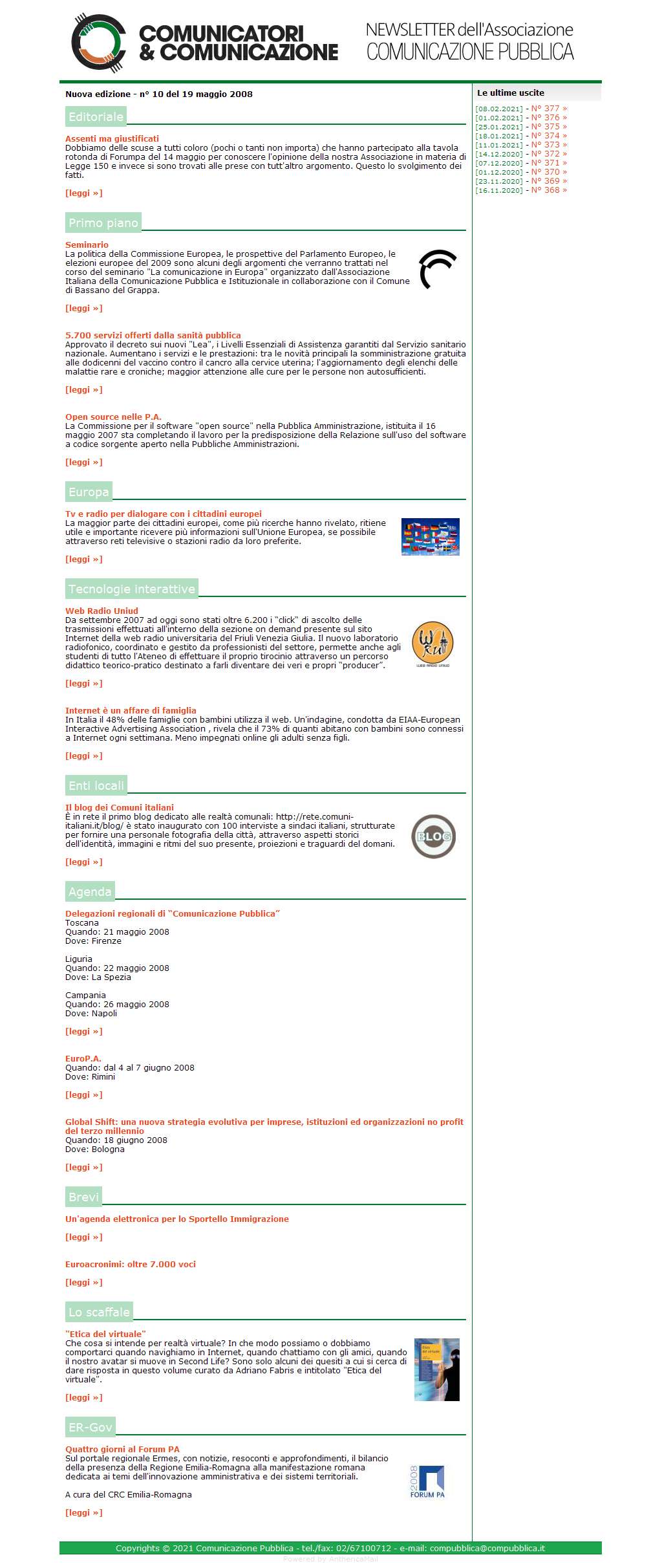 Comunicatori e Comunicazione Newsletter  n� 10 - 19 maggio 2008