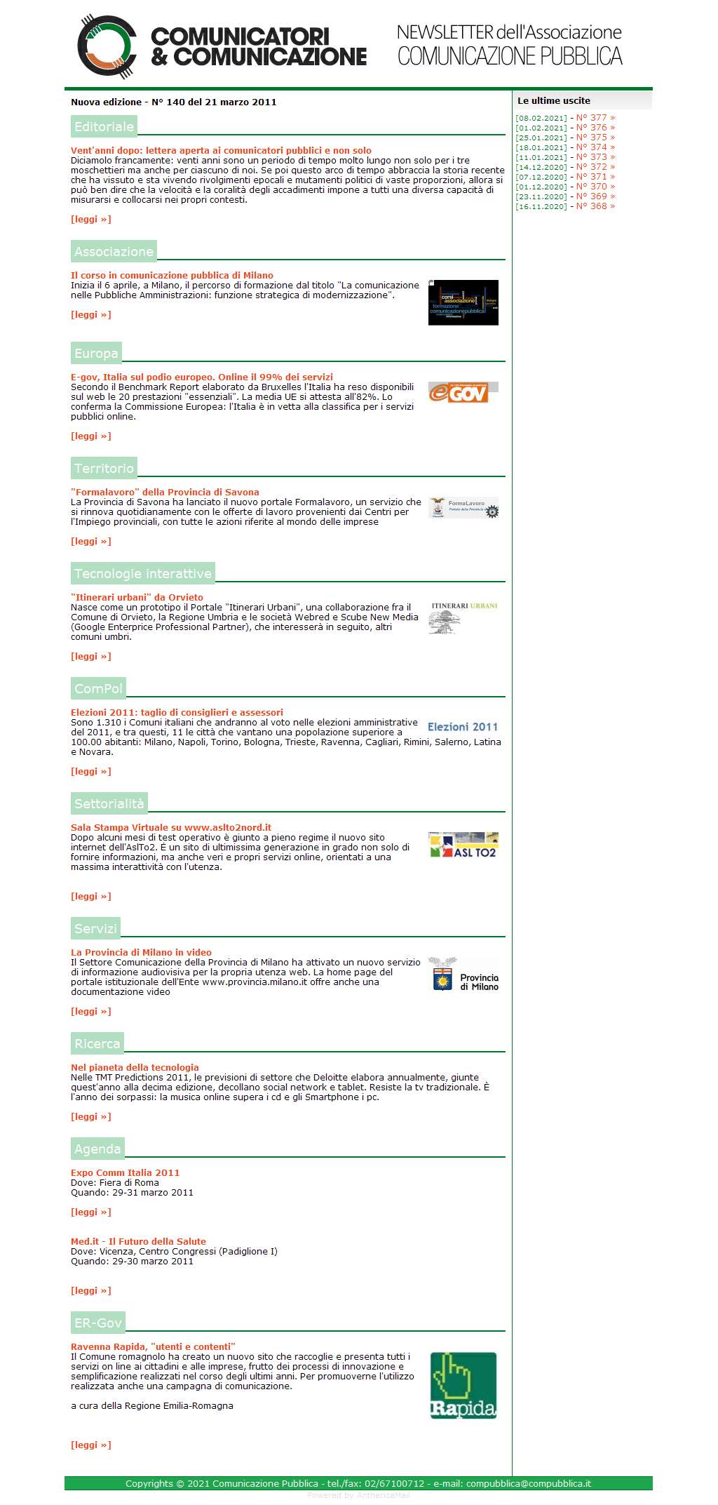 Comunicatori e Comunicazione Newsletter  n� 140 -   21 marzo 2011