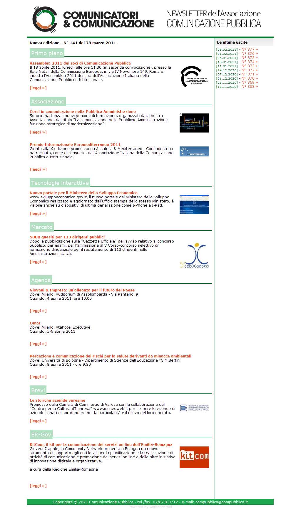 Comunicatori e Comunicazione Newsletter  n� 141 -   28 marzo 2011