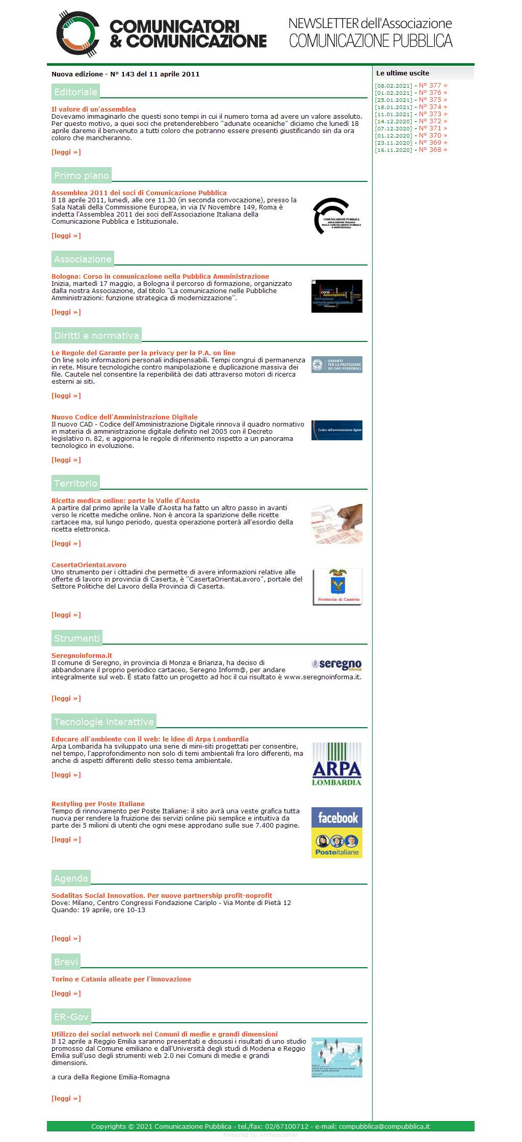 Comunicatori e Comunicazione Newsletter  n� 143  -  11 aprile 2011