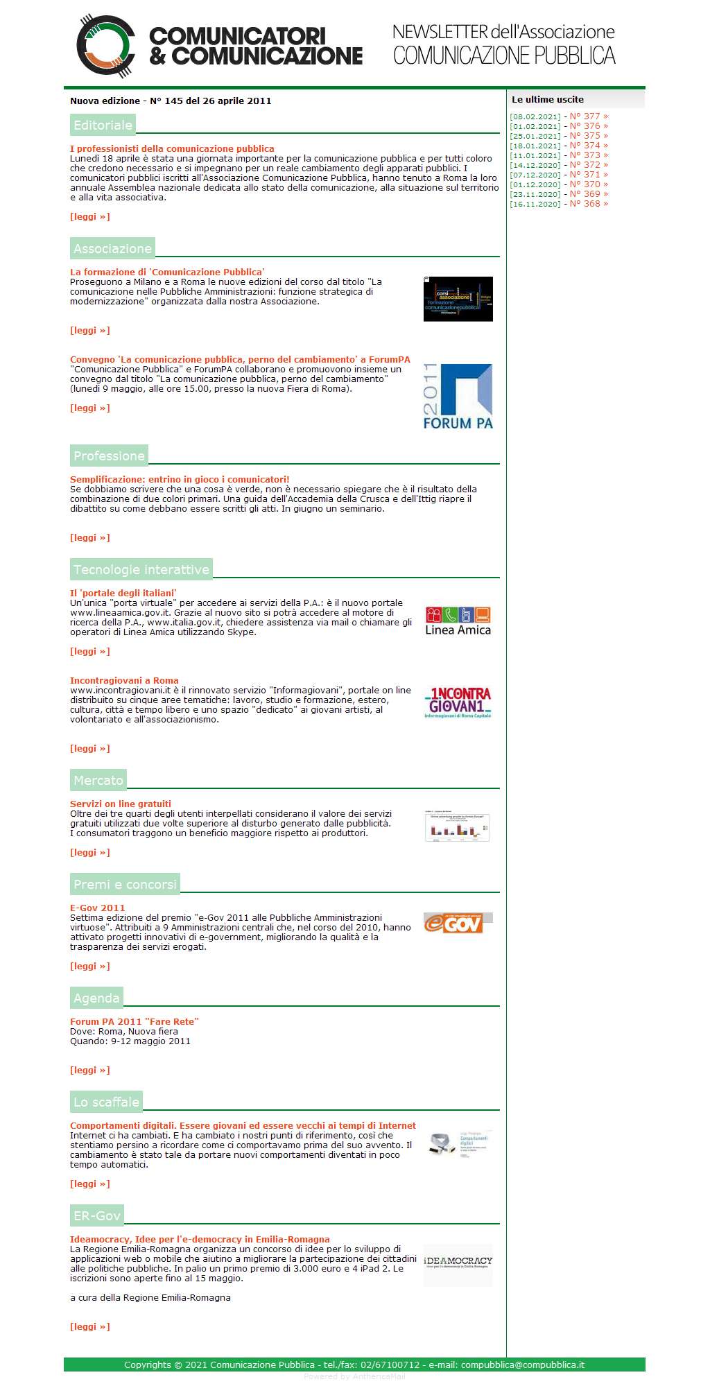 Comunicatori e Comunicazione Newsletter  n� 145  -  26 aprile 2011