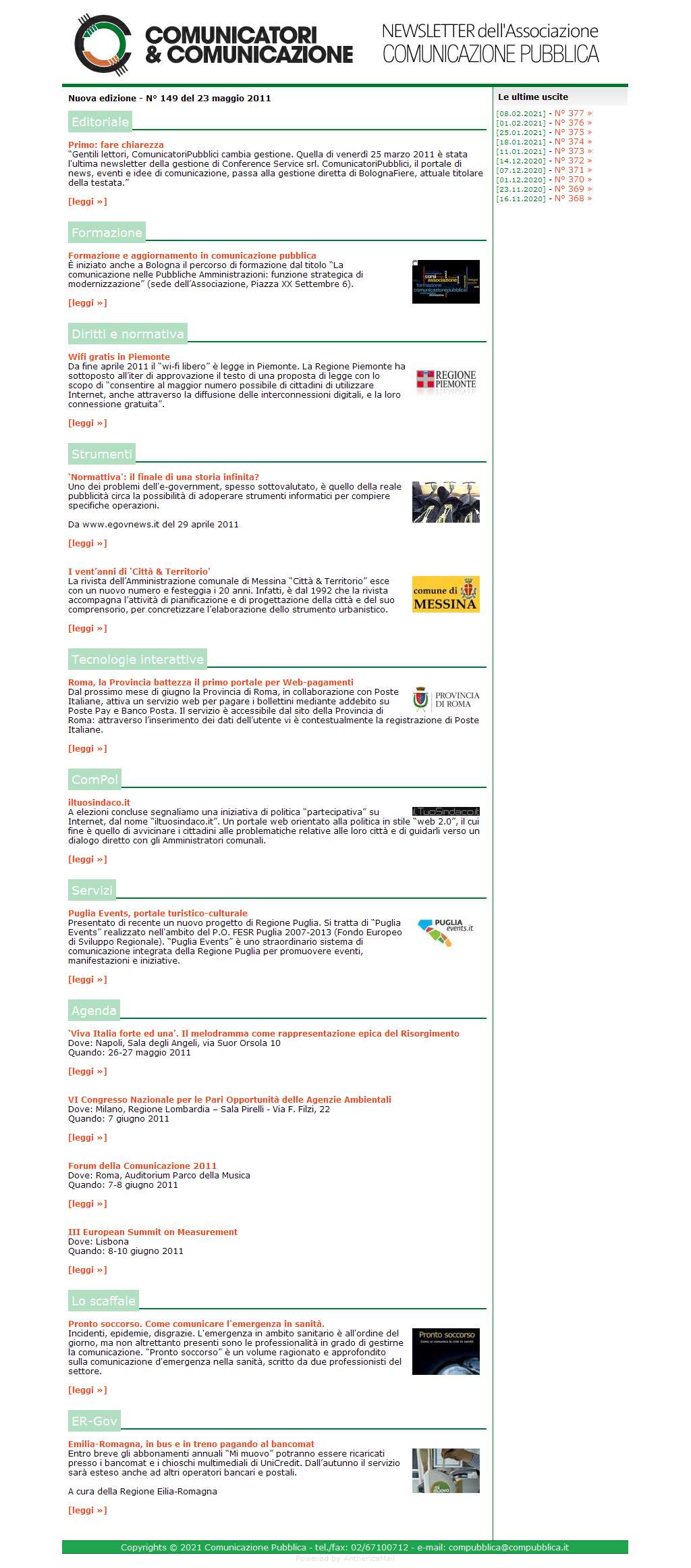 Comunicatori e Comunicazione Newsletter  n� 149  -  23 maggio 2011