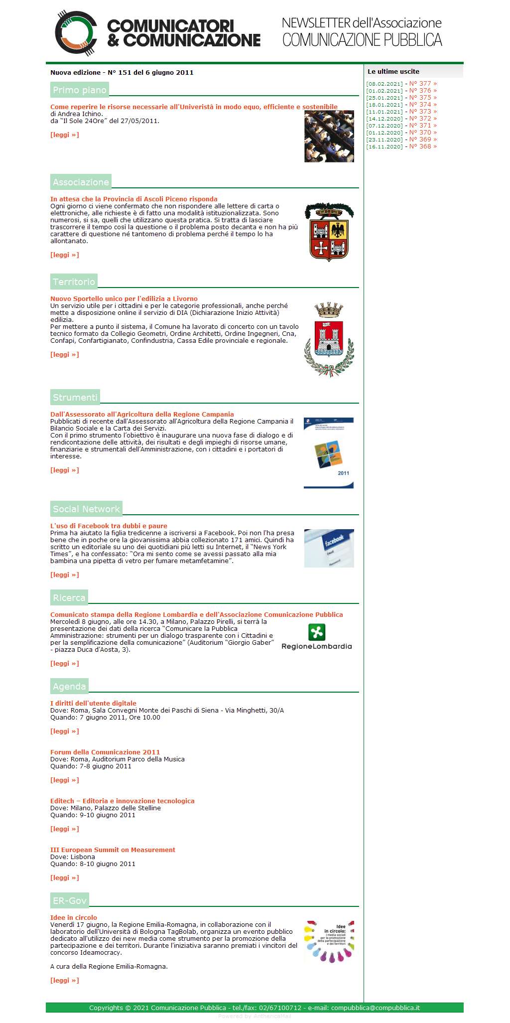 Comunicatori e Comunicazione Newsletter  n� 151  -  6 giugno 2011