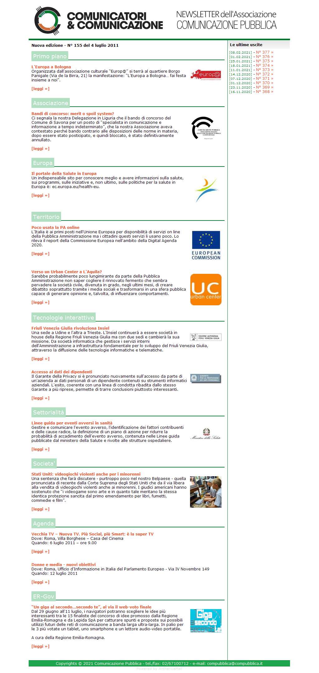 Comunicatori e Comunicazione Newsletter  n� 155  -  4 luglio 2011