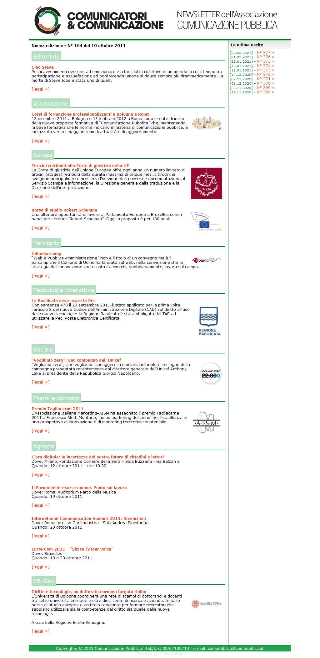 Comunicatori e Comunicazione Newsletter  n� 164  -  10 ottobre 2011