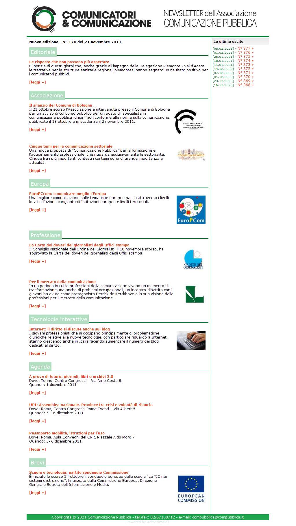 Comunicatori e Comunicazione Newsletter  n� 170  -  21 novembre 2011