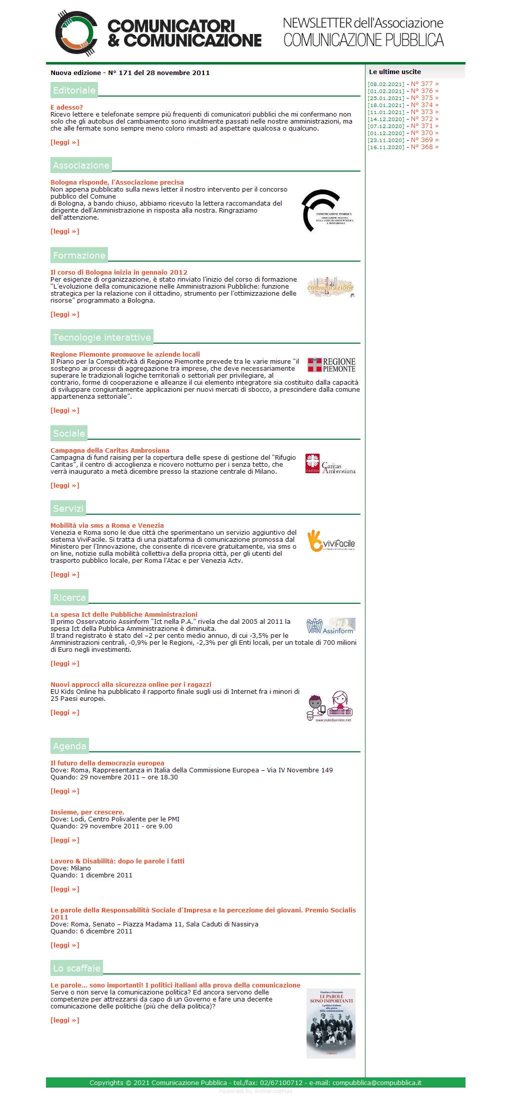 Comunicatori e Comunicazione Newsletter  n� 171  - 28 novembre 2011