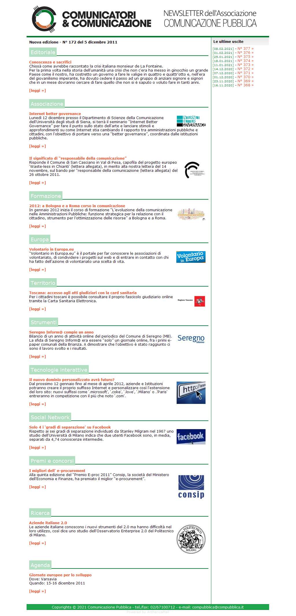 Comunicatori e Comunicazione Newsletter  n� 172  - 5 dicembre 2011