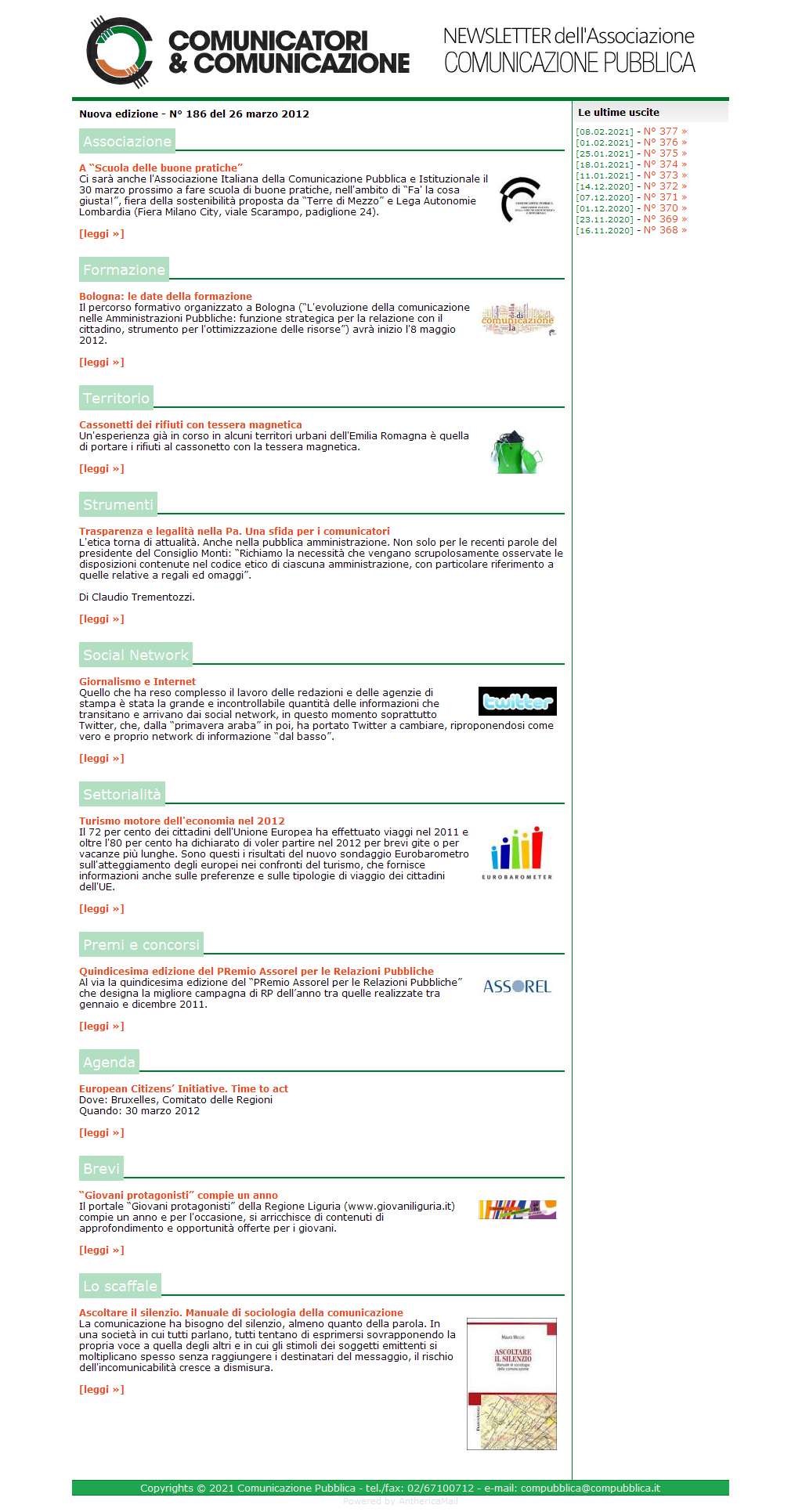 Comunicatori e Comunicazione Newsletter  n� 186  - 26 marzo 2012