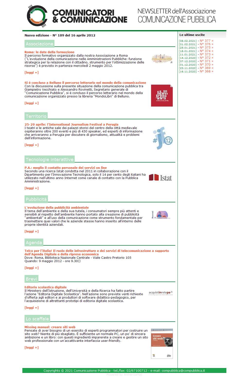 Comunicatori e Comunicazione Newsletter  n� 189  - 16 aprile 2012