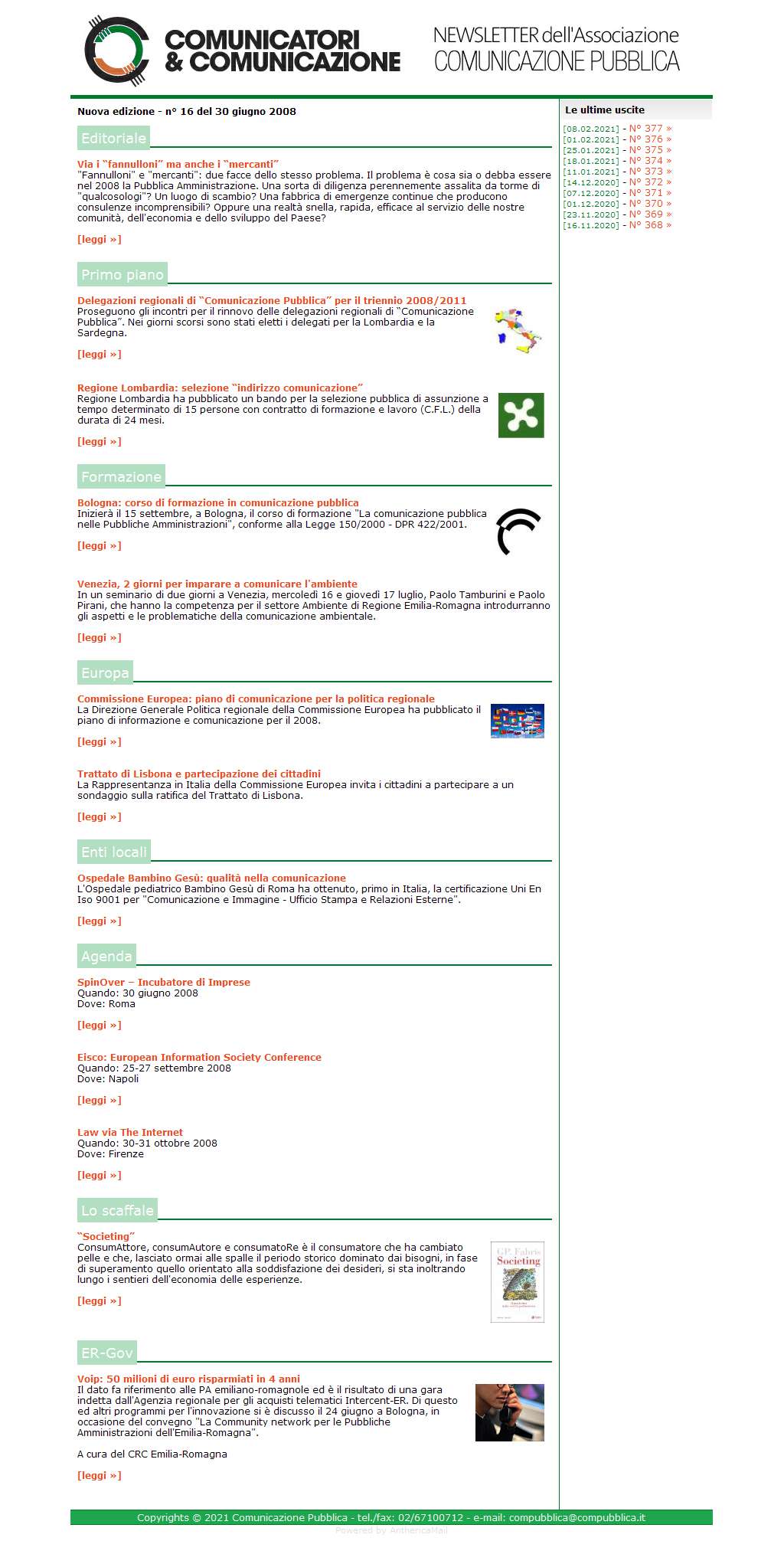 Comunicatori e Comunicazione Newsletter  n� 16 - 30 giugno 2008