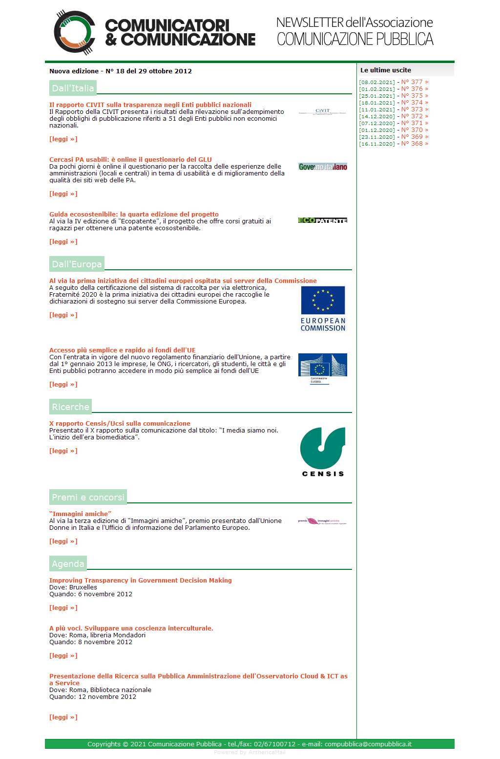 Comunicatori e Comunicazione Nuova Edizione  n� 18 - 29 ottobre 2012