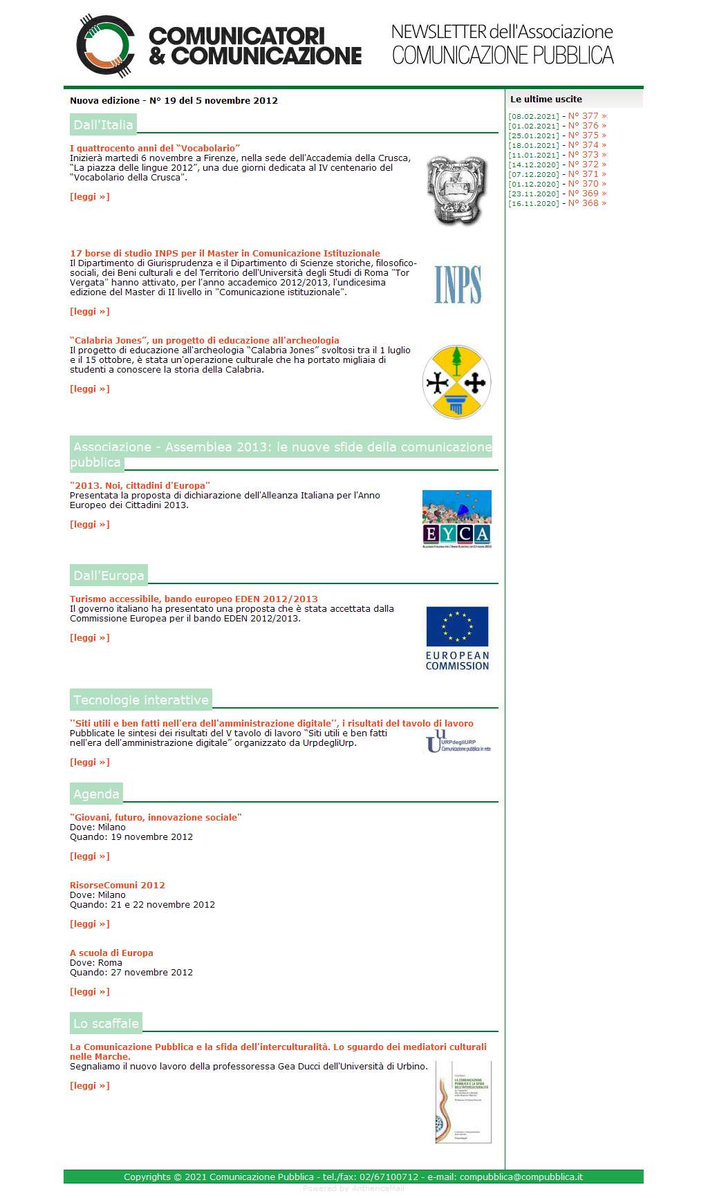 Comunicatori e Comunicazione Nuova Edizione  n� 19 - 5 novembre 2012