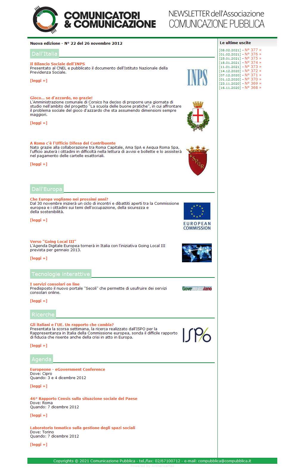 Comunicatori e Comunicazione Nuova Edizione  n� 22 - 26 novembre 2012