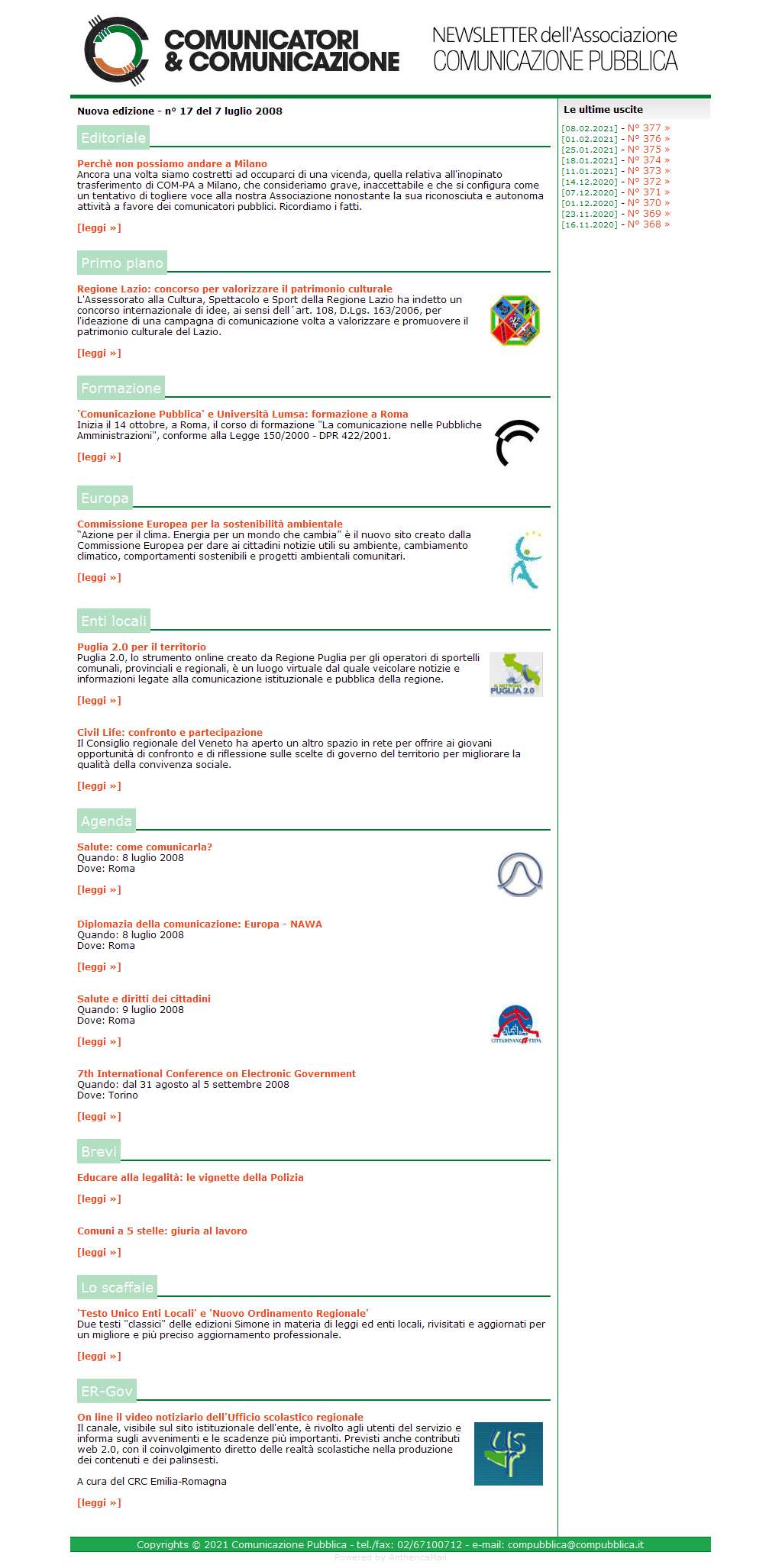 Comunicatori e Comunicazione Newsletter  n� 17 - 7 luglio 2008