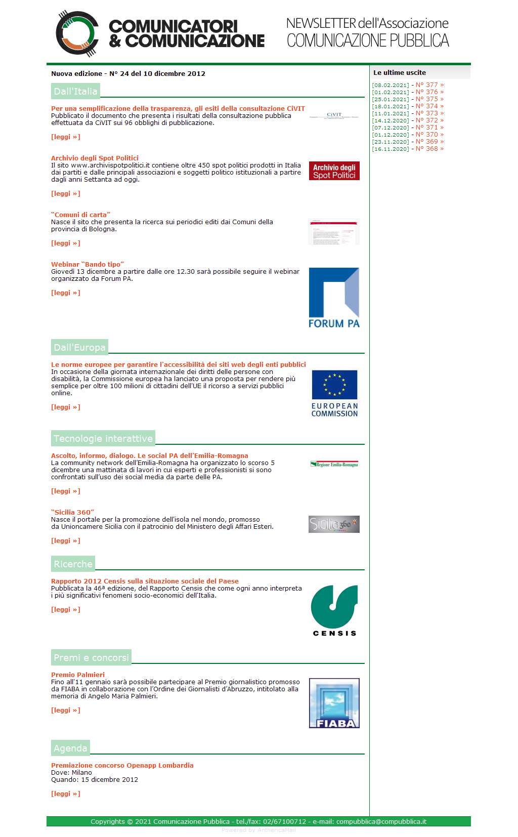 Comunicatori e Comunicazione Nuova Edizione  n� 24 - 10 dicembre 2012