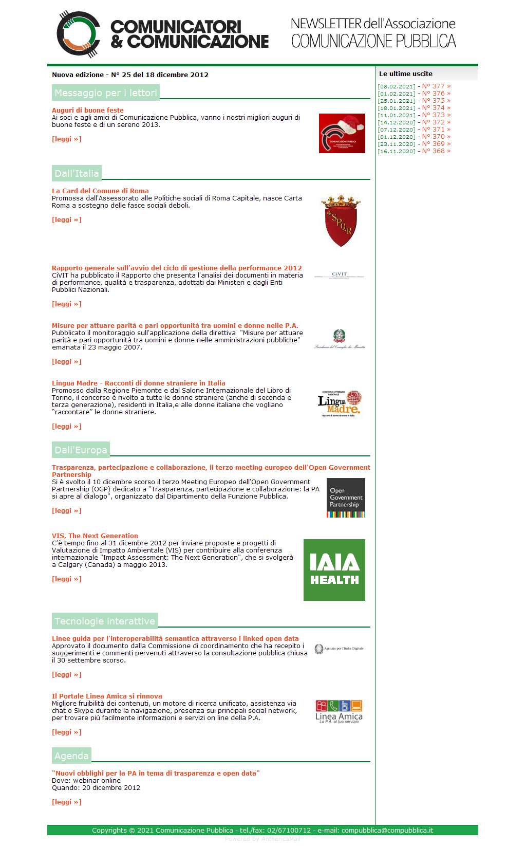 Comunicatori e Comunicazione Nuova Edizione  n� 25 - 17 dicembre 2012