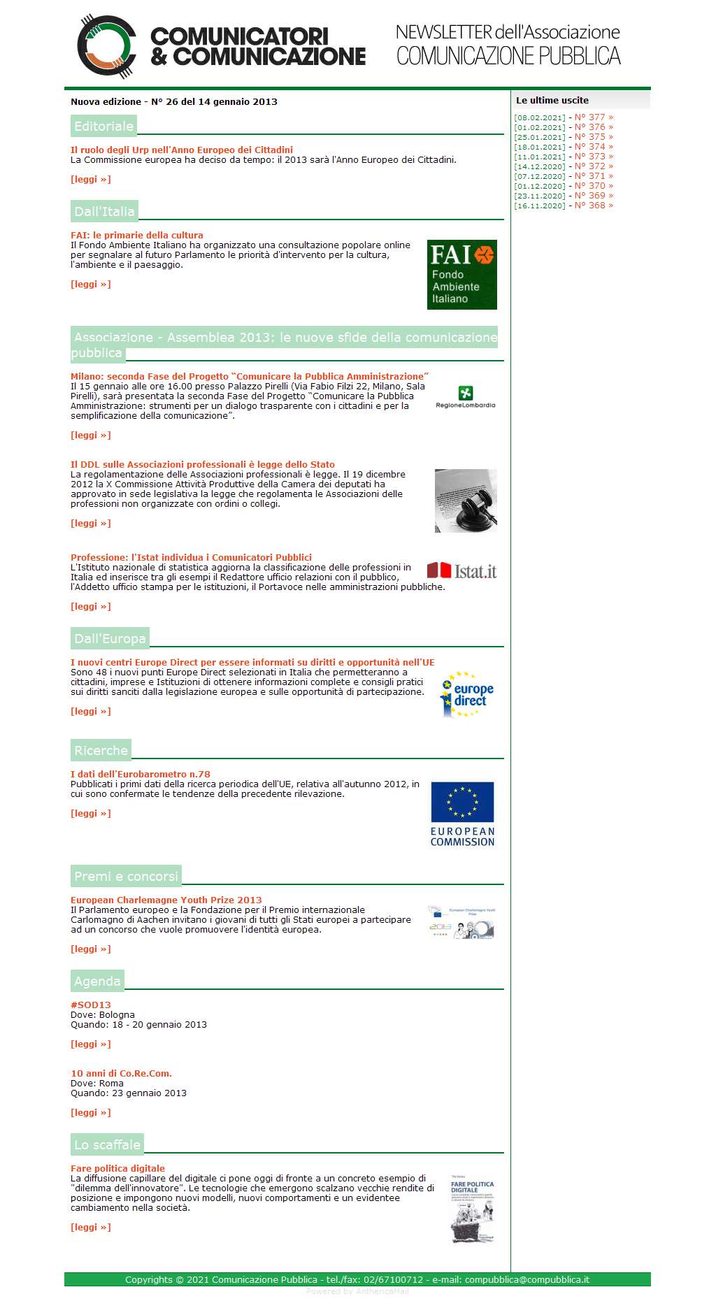 Comunicatori e Comunicazione Nuova Edizione  n� 26 - 14 gennaio 2013