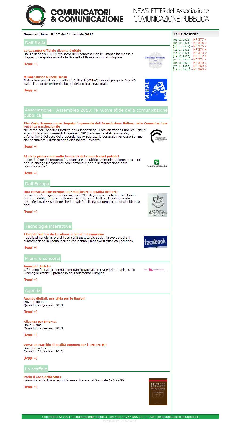 Comunicatori e Comunicazione Nuova Edizione  n� 27 - 21 gennaio 2013