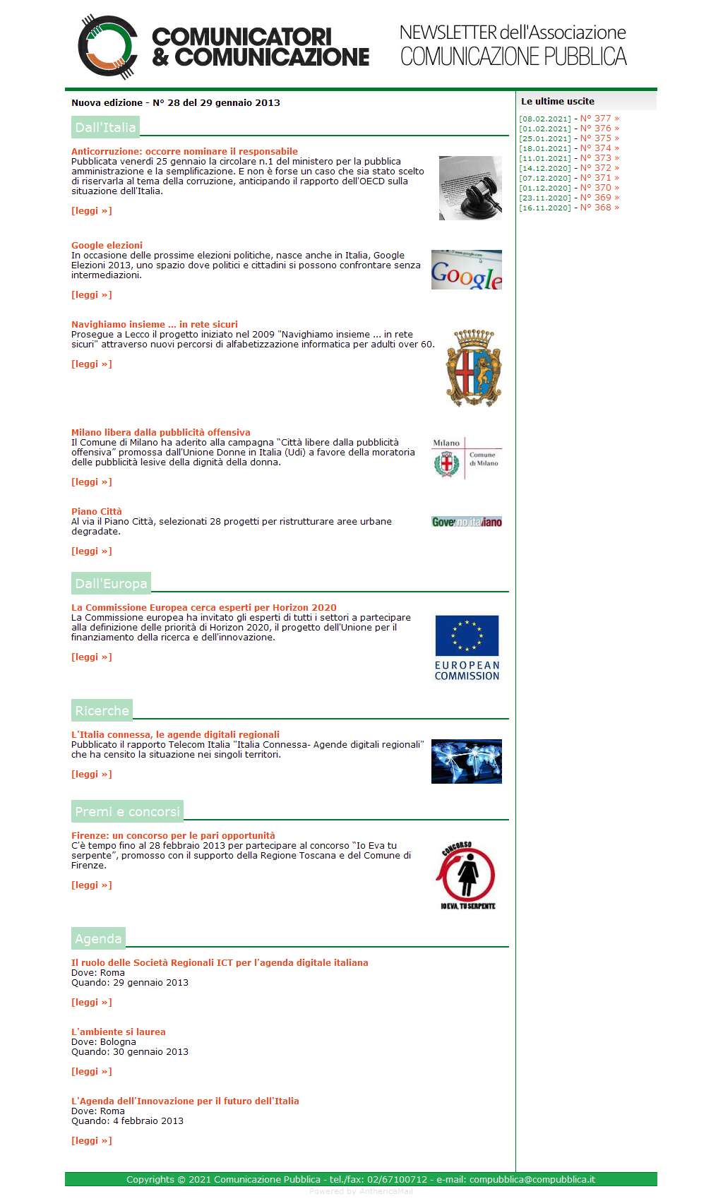 Comunicatori e Comunicazione Nuova Edizione  n� 28 - 28 gennaio 2013