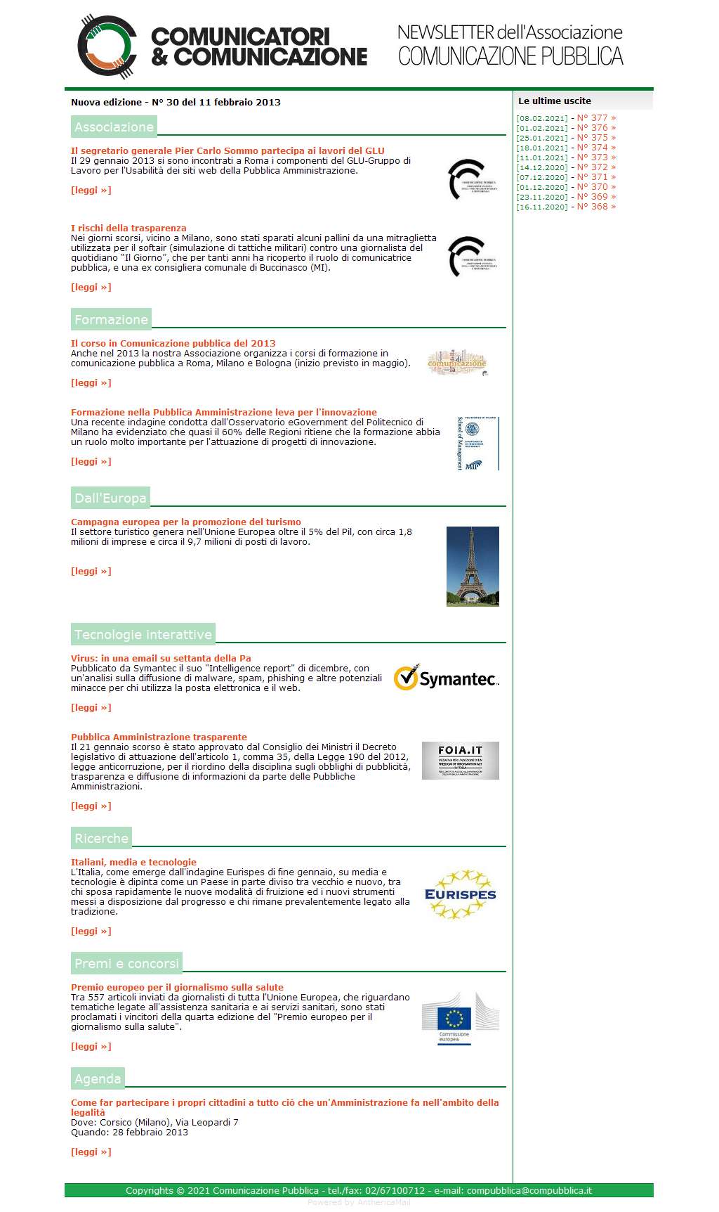 Comunicatori e Comunicazione n� 30 - 11 febbraio 2013