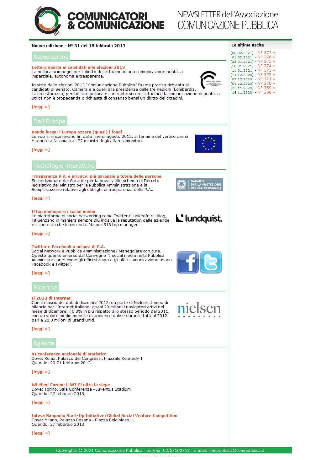 Comunicatori e Comunicazione n� 31 - 18 febbraio 2013