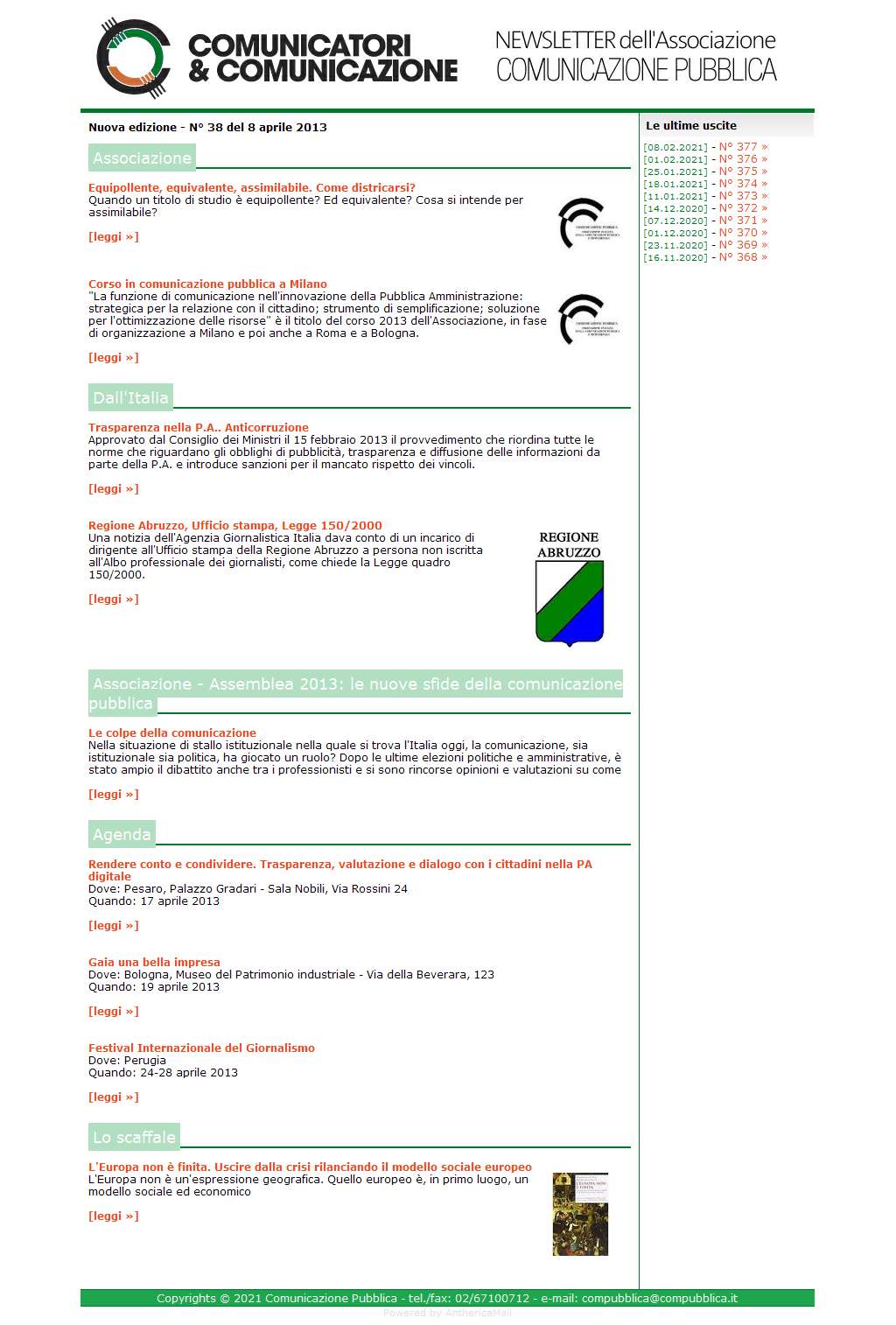 Comunicatori e Comunicazione n� 38 - 8 aprile 2013