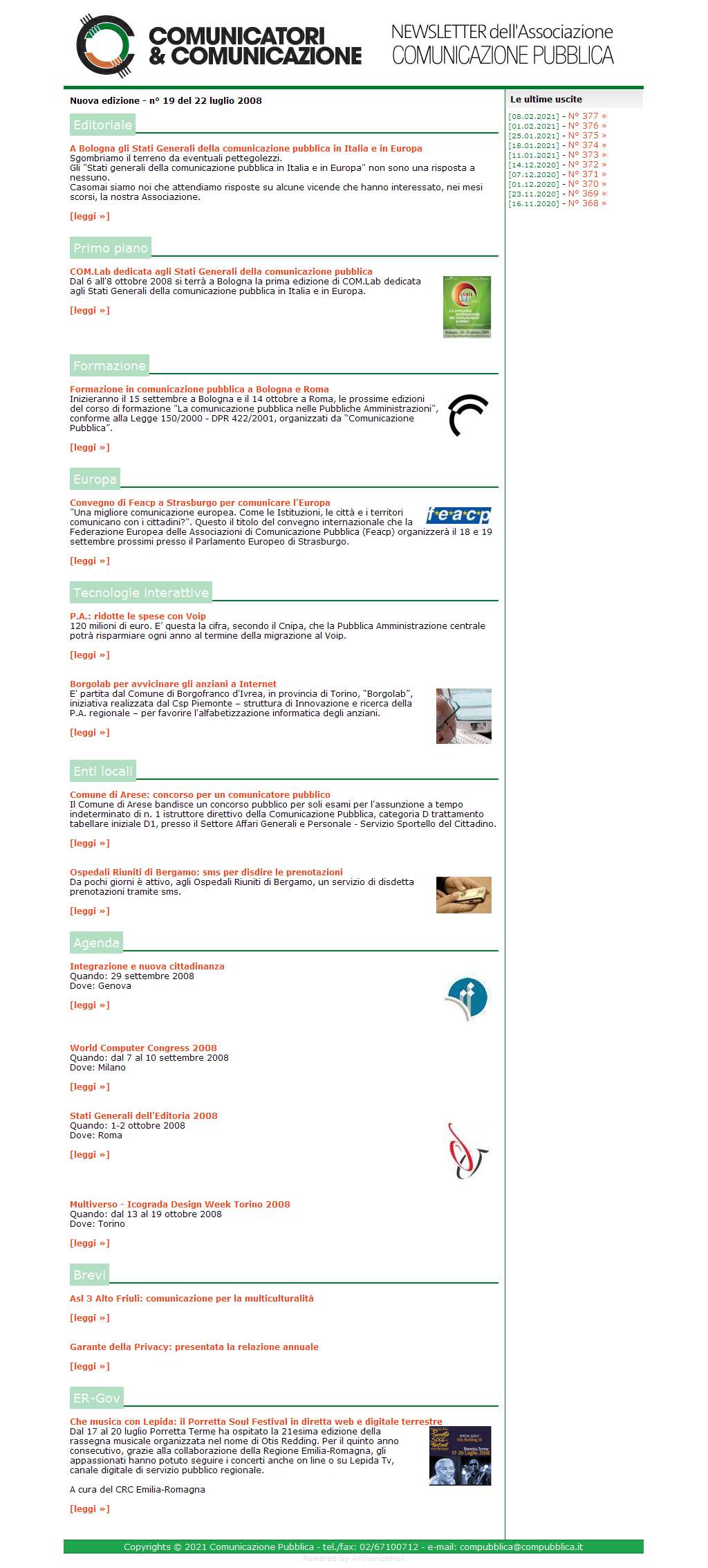 Comunicatori e Comunicazione Newsletter  n� 19-21 luglio 2008