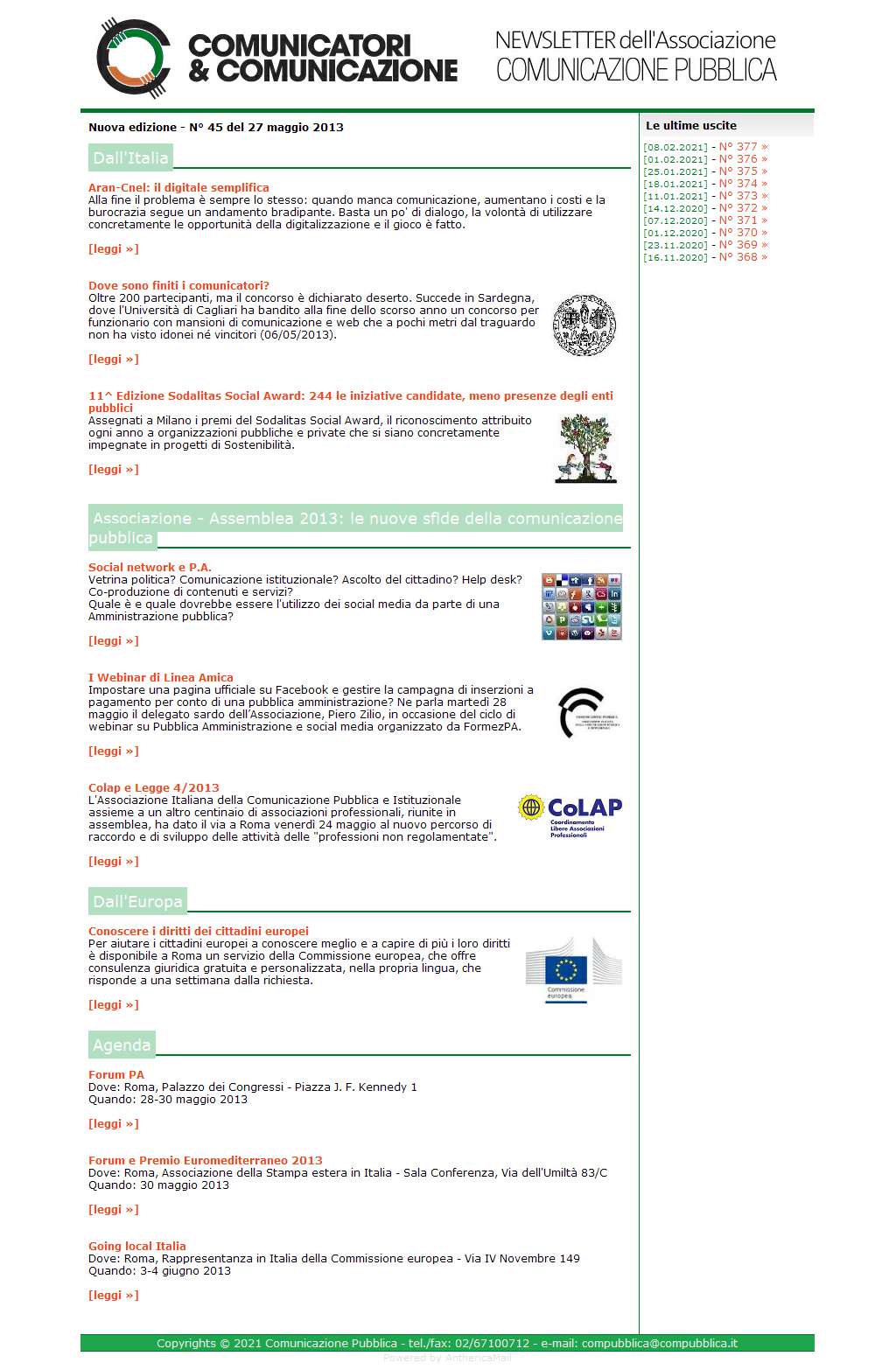 Comunicatori e Comunicazione n� 45 - 27 maggio 2013
