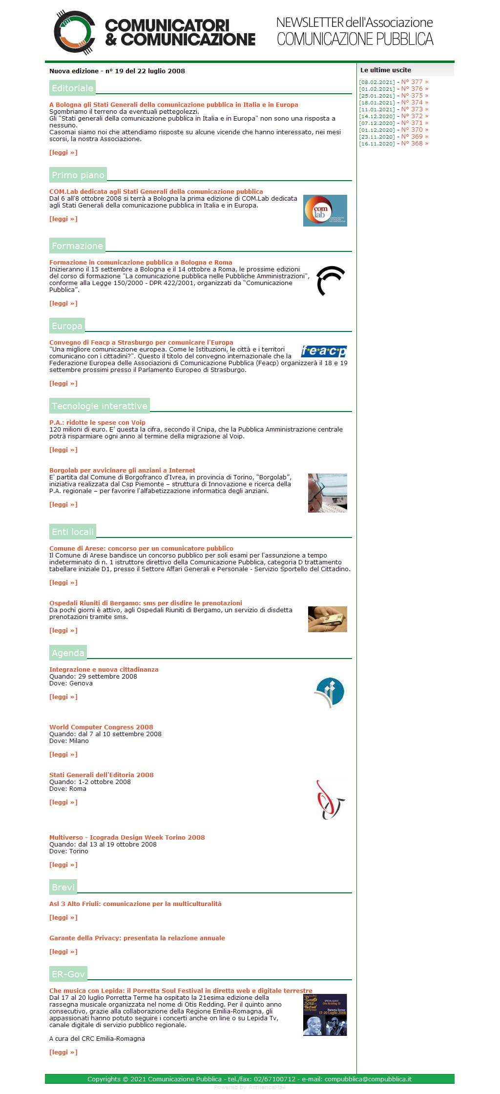 Comunicatori e Comunicazione Newsletter  n� 19-21 luglio 2008