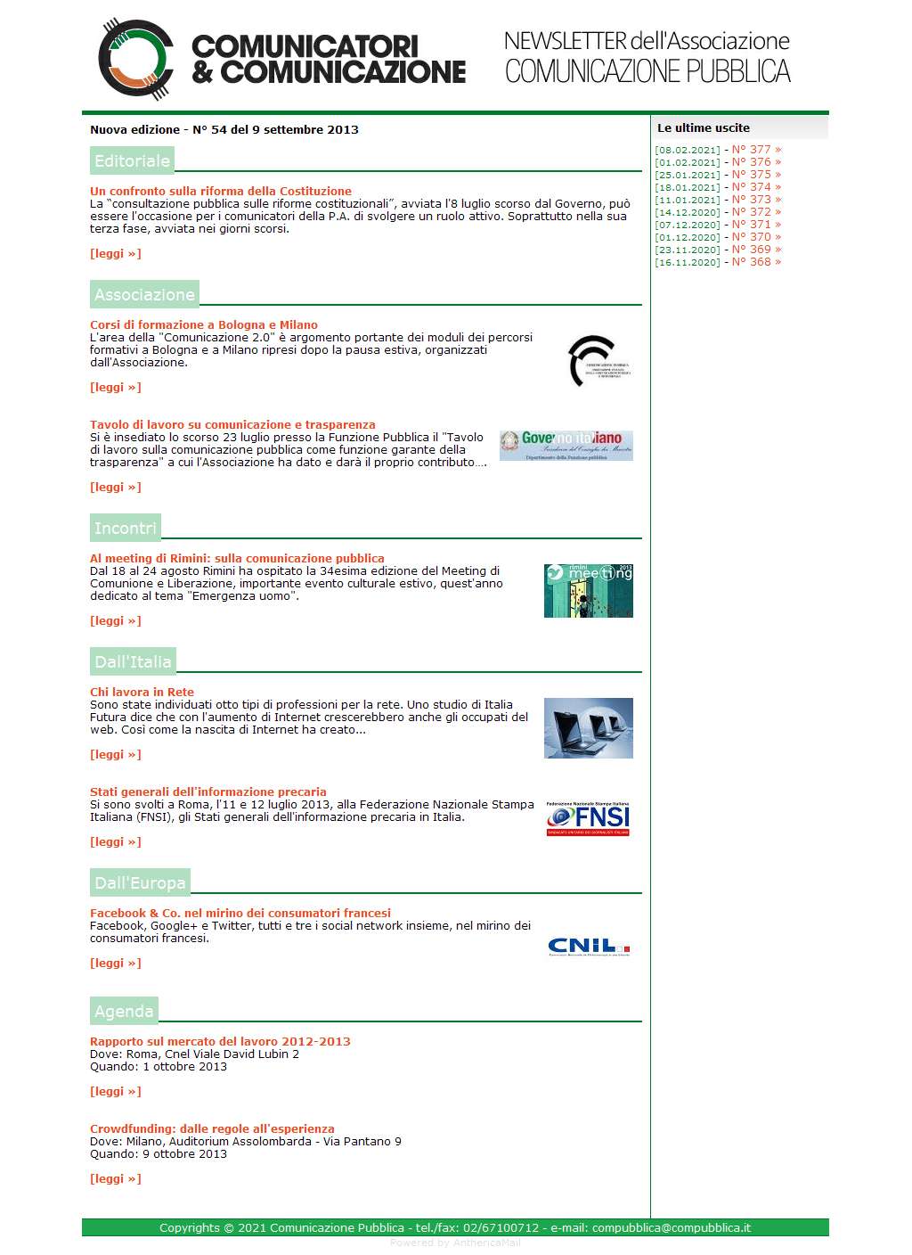 Comunicatori e Comunicazione n� 54 - 9 settembre 2013