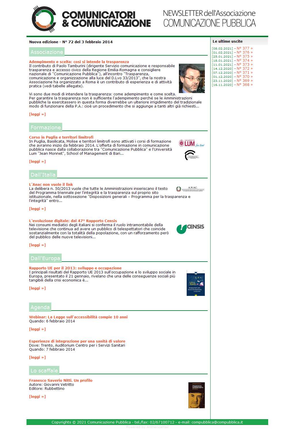 Comunicatori e Comunicazione n� 72 -  3 febbraio 2014